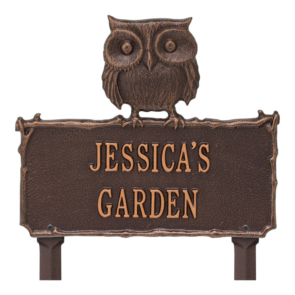 Whitehall Owl Garden Lawn Personalized Plaque - Antique Copper