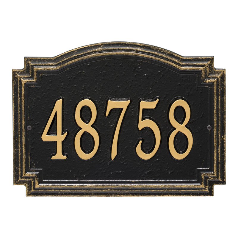 Whitehall Williamsburg Standard Wall 1-Line Personalized Address Plaque - Black/Gold