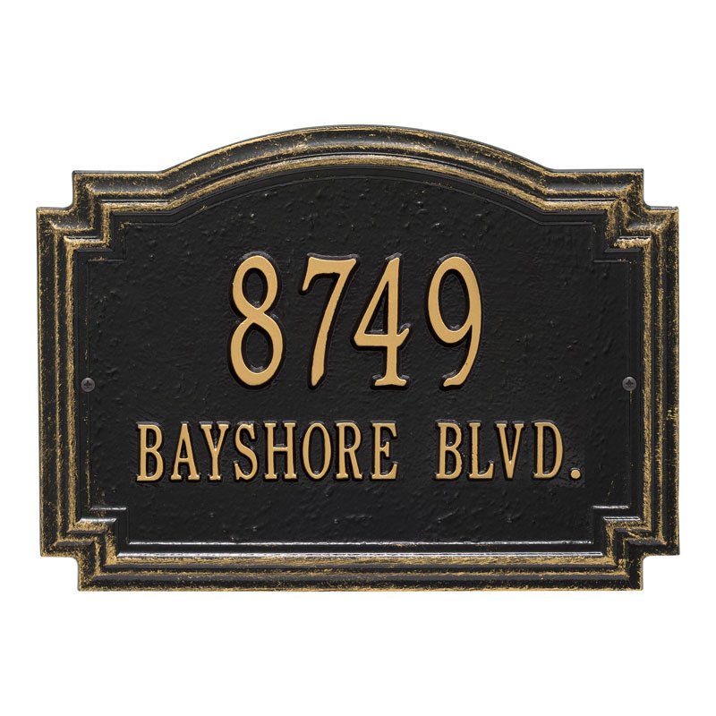 Whitehall Williamsburg Standard Wall 2-Line Personalized Address Plaque - Black/Gold