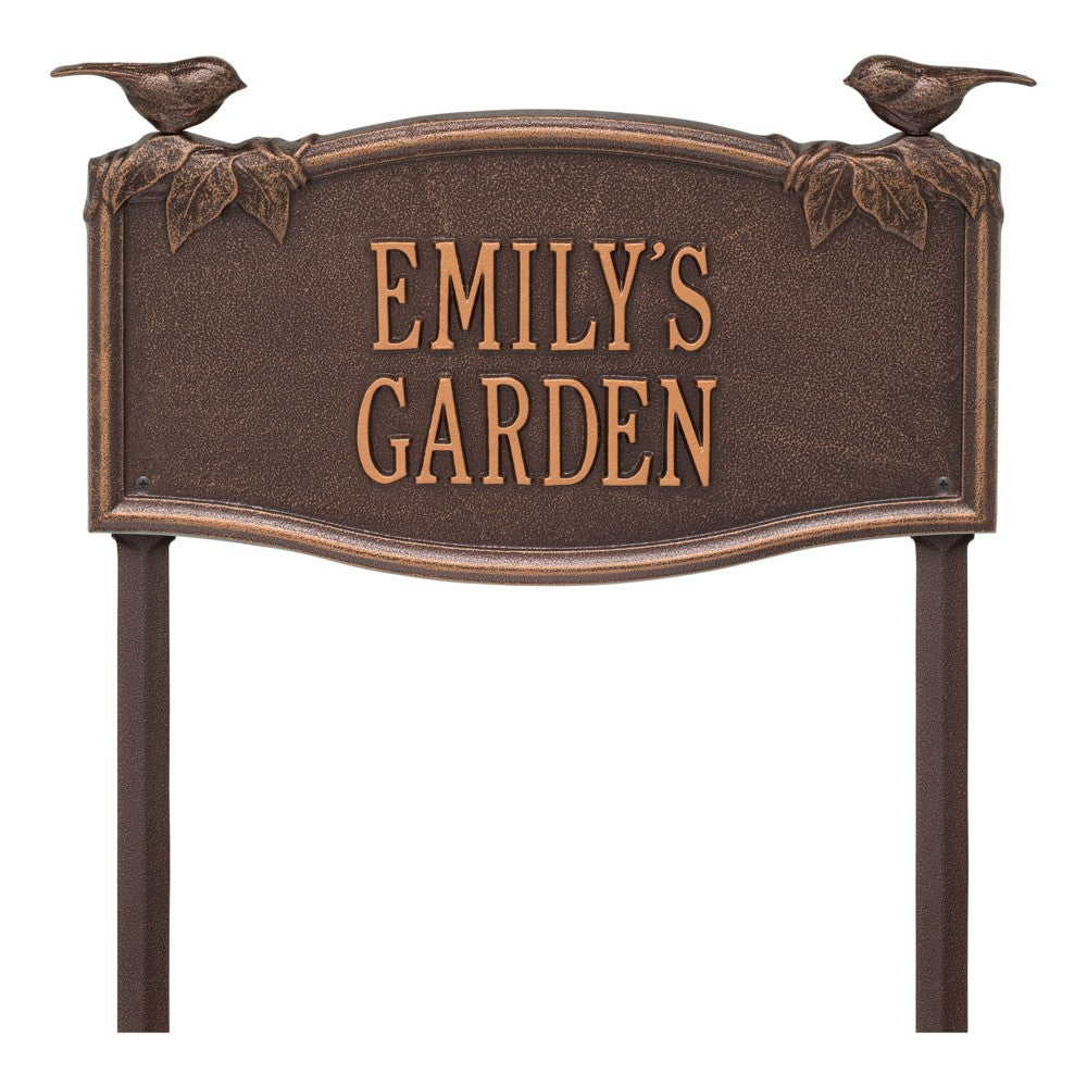 Whitehall Vine Chickadee Garden Lawn Personalized Plaque - Antique Copper