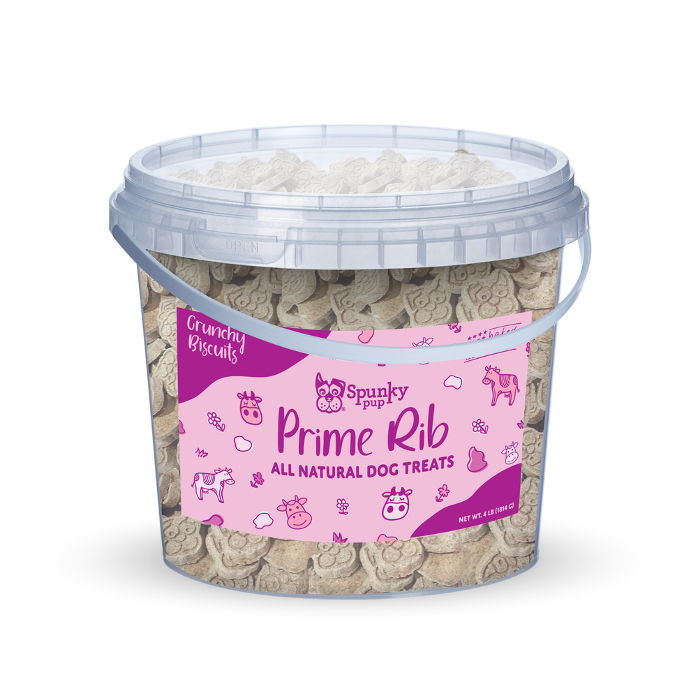 Spunky Pup Bucket of Biscuits Prime Rib Dog Treats, 4 lb