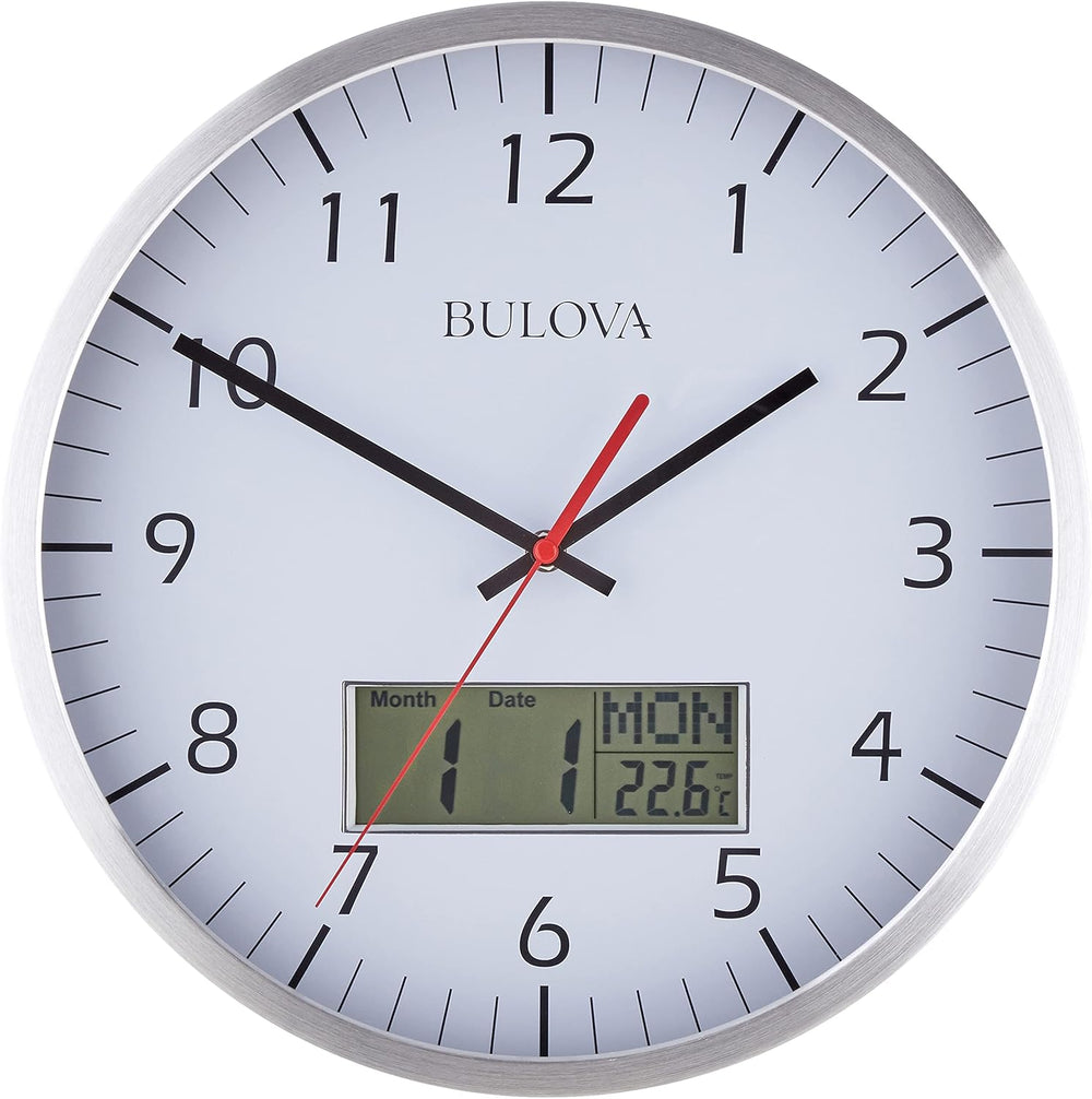 Bulova C4810 Manager LCD Temperature and Calendar 14" Wall Clock