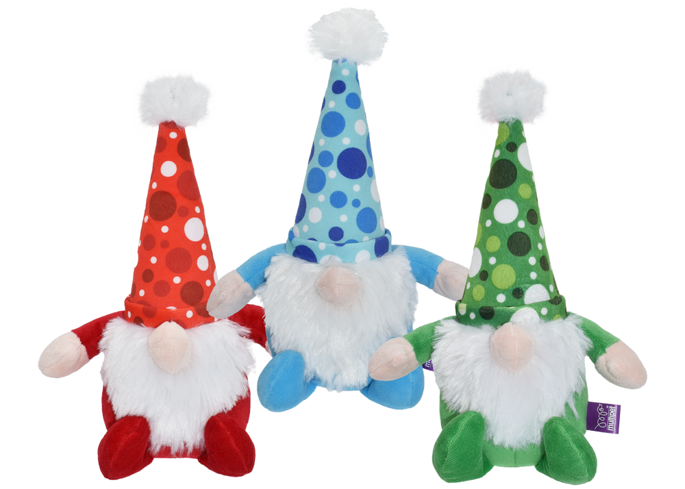 Multipet Holiday Gnomes w/ Polka Dots Plush Dog Toy - 12"