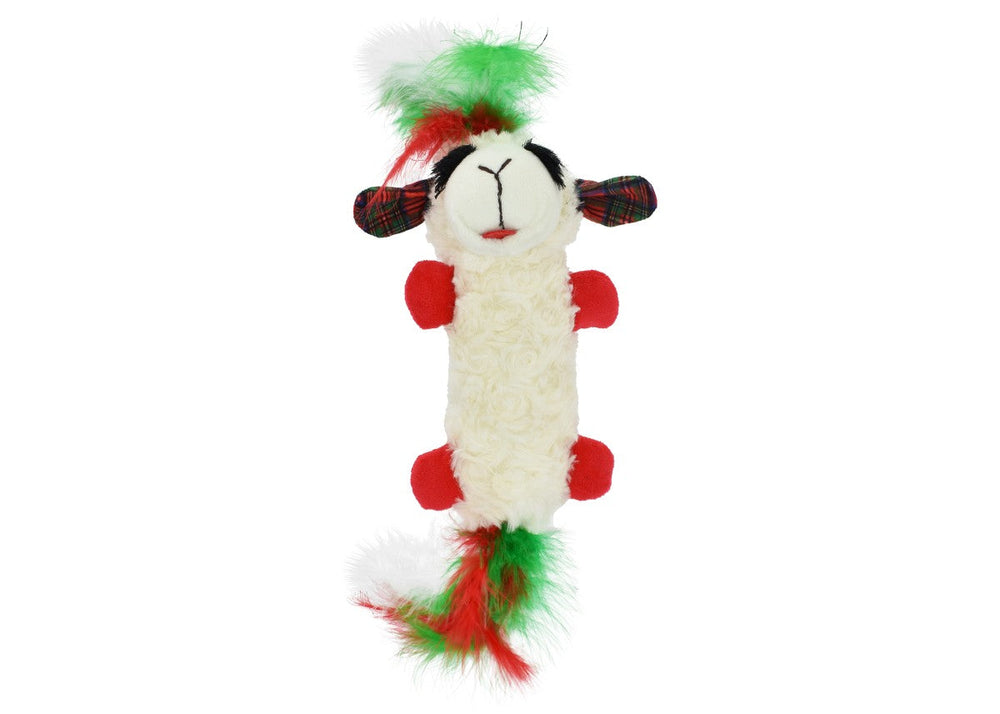 Multipet Holiday Lamb Chop Kuddler with Feathers Cat Toy - 12"