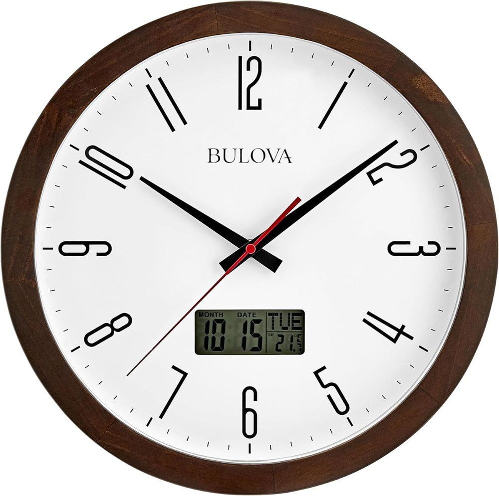 Bulova C5007 Dateline Solid Pine Wood 14" Wall Clock