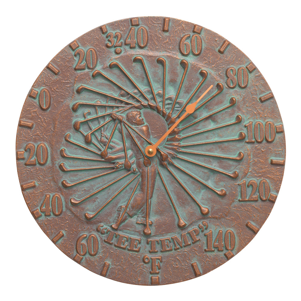 Whitehall Golfer 12" Indoor Outdoor Wall Thermometer - Copper Verdigris