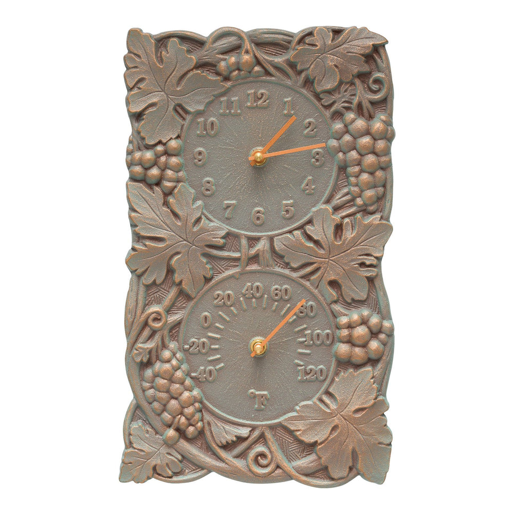 Whitehall Grapevine Indoor Outdoor Wall Clock & Thermometer - Copper Verdigris
