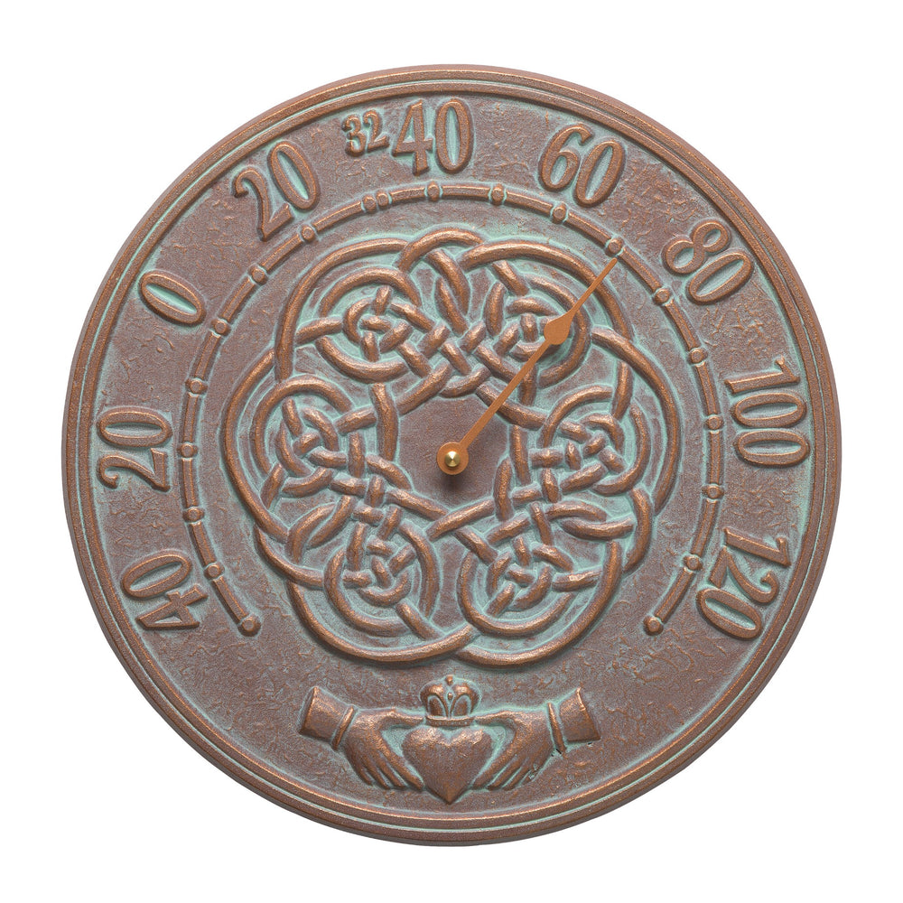 Whitehall Irish Blessings 12" Indoor Outdoor Wall Thermometer - Copper Verdigris