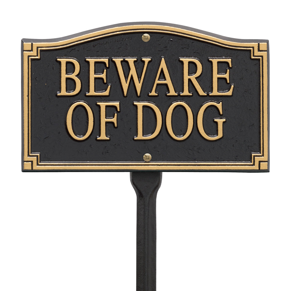 Whitehall Beware of Dog Outdoor Sign with Lawn Stake - Cast Aluminum