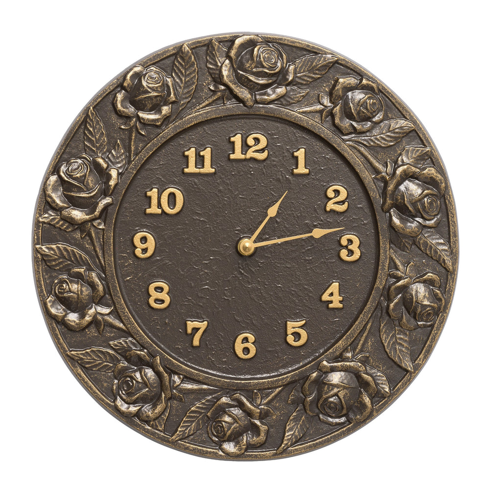 Whitehall Rose 12" Indoor Outdoor Wall Clock - French Bronze