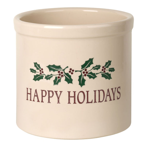 Whitehall Products Whitehall Happy Holidays Holly 2 Gallon Stoneware Crock