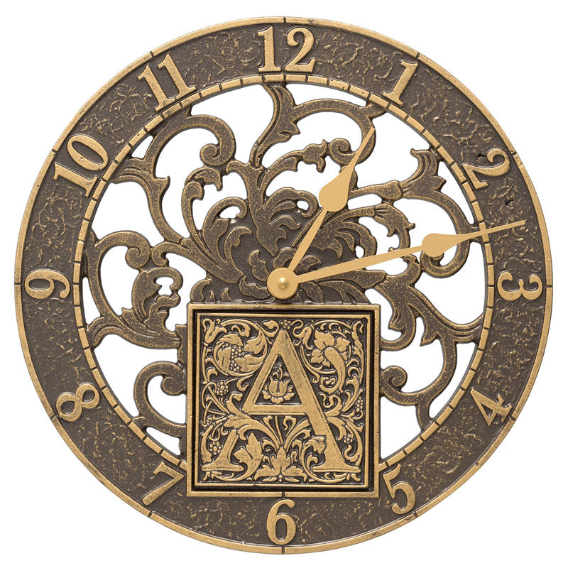 Whitehall Silhouette Personalized Monogram 12" Indoor Outdoor Wall Clock - French Bronze