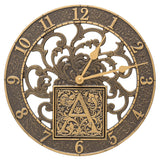 Whitehall Silhouette Personalized Monogram 12" Indoor Outdoor Wall Clock - French Bronze