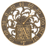 Whitehall Silhouette Personalized Monogram 12" Indoor Outdoor Wall Thermometer - French Bronze