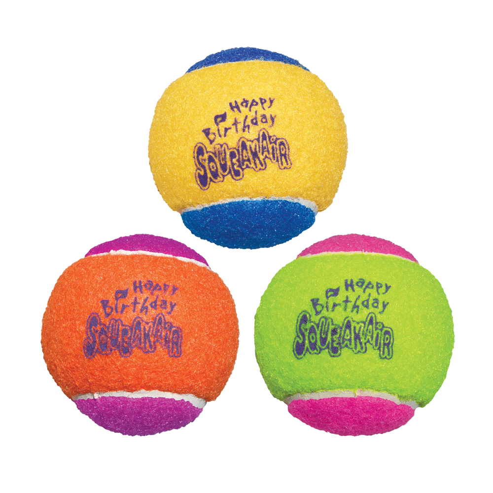 KONG Happy Birthday Squeaker Tennis Ball Dog Toy, 3-Pack