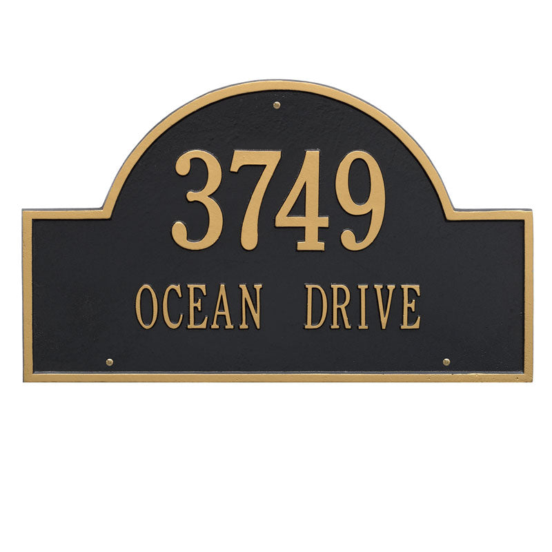 Whitehall Arch Marker Estate Wall 2-Line Personalized Address Plaque - Black/Gold