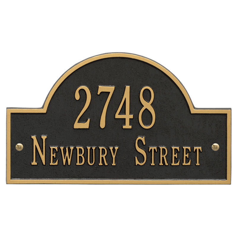 Whitehall Arch Marker Standard Wall 2-Line Personalized Address Plaque - Black/Gold