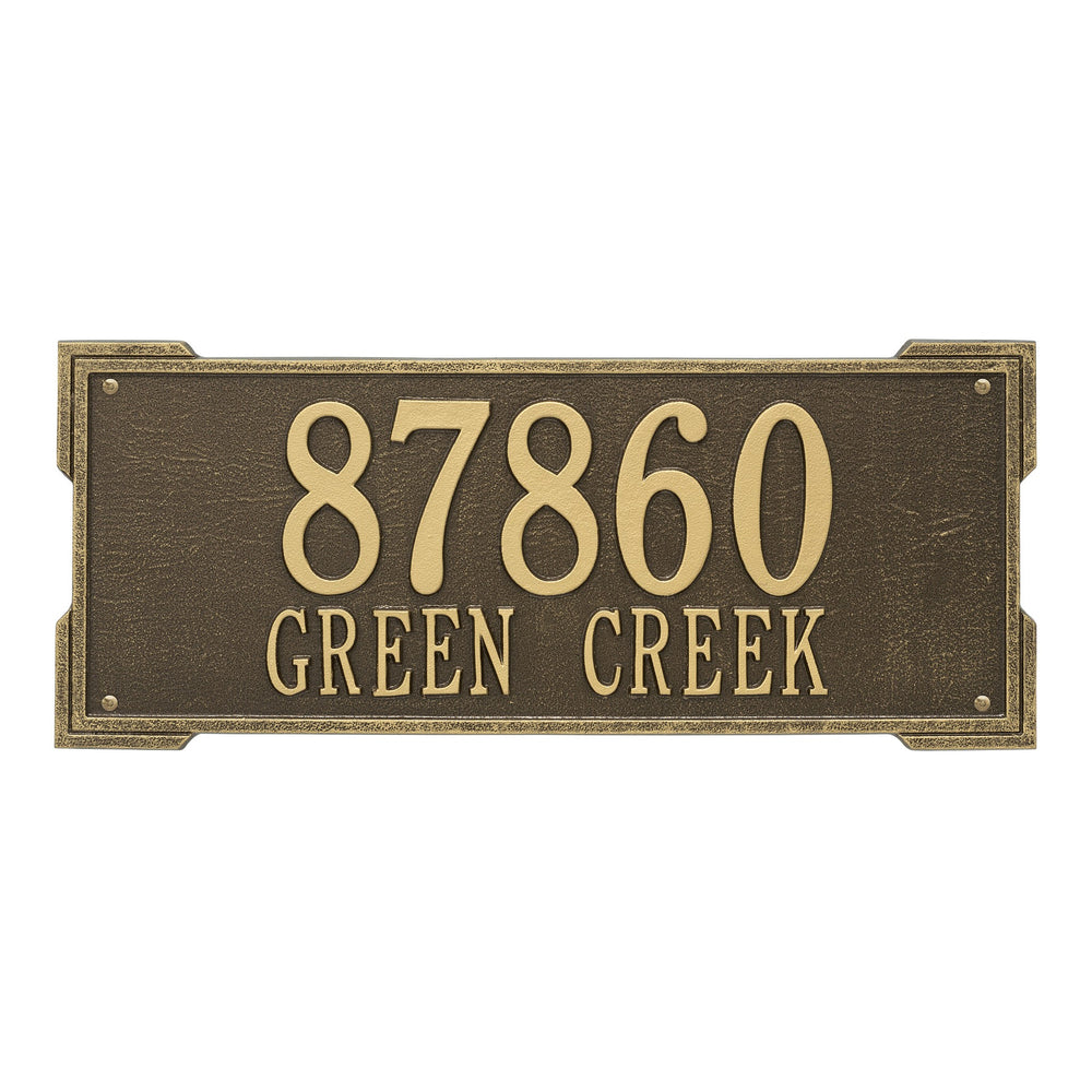 Whitehall Roanoke Estate Wall 2-Line Personalized Address Plaque - Antique Brass