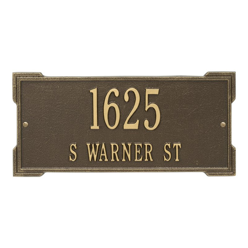 Whitehall Roanoke Standard Wall 2-Line Personalized Address Plaque - Antique Brass