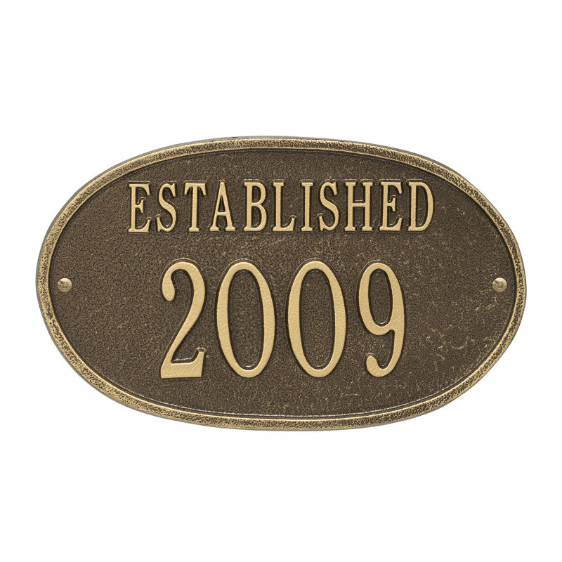Whitehall Established Date 1-Line Personalized Address Plaque - Antique Brass
