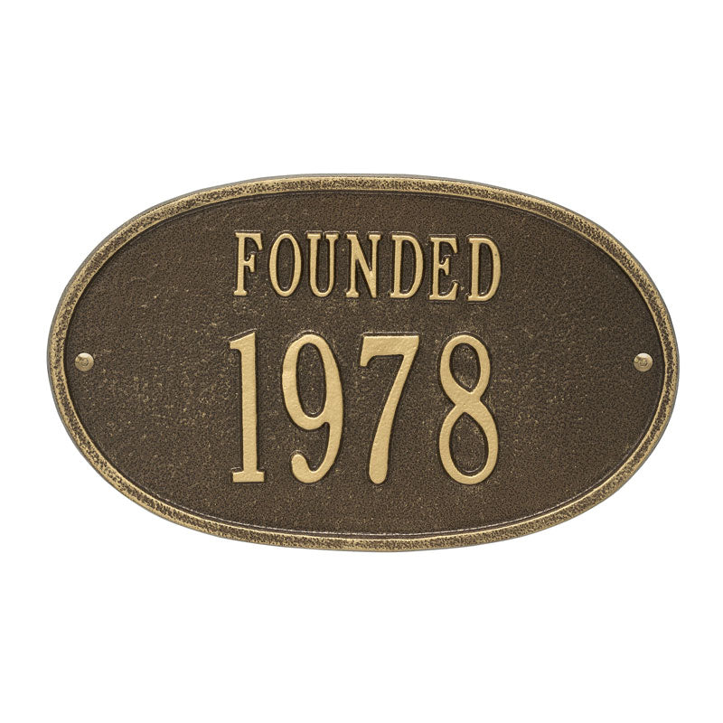 Whitehall Founded Date 1-Line Personalized Address Plaque - Antique Brass