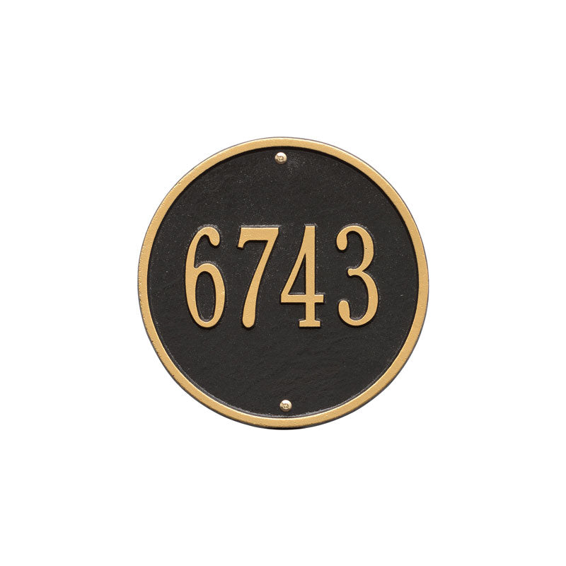 Whitehall Round 9" Diameter Wall 1-Line Personalized Address Plaque - Black/Gold