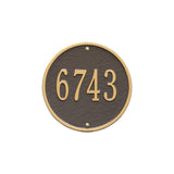 Whitehall Round 9" Diameter Wall 1-Line Personalized Address Plaque - Bronze/Gold
