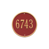 Whitehall Round 9" Diameter Wall 1-Line Personalized Address Plaque - Red/Gold