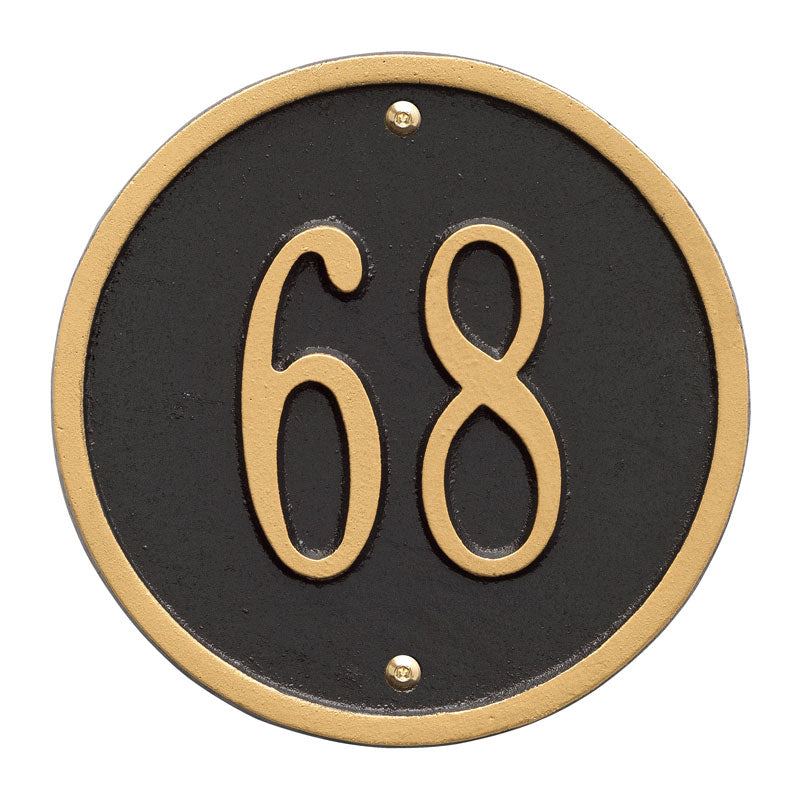 Whitehall Round 6" Diameter Wall 1-Line Personalized Address Plaque - Black/Gold