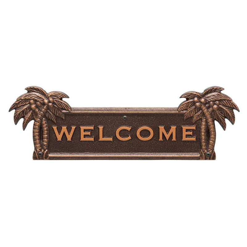 Whitehall Palm Tree Welcome Plaque - Antique Copper