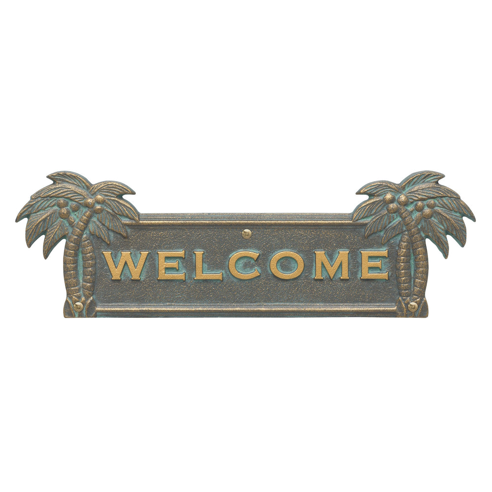 Whitehall Palm Tree Welcome Plaque - Bronze Verdigris
