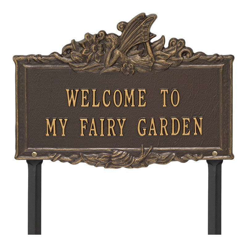 Whitehall Welcome to My Fairy Garden Lawn Plaque - Bronze/Gold