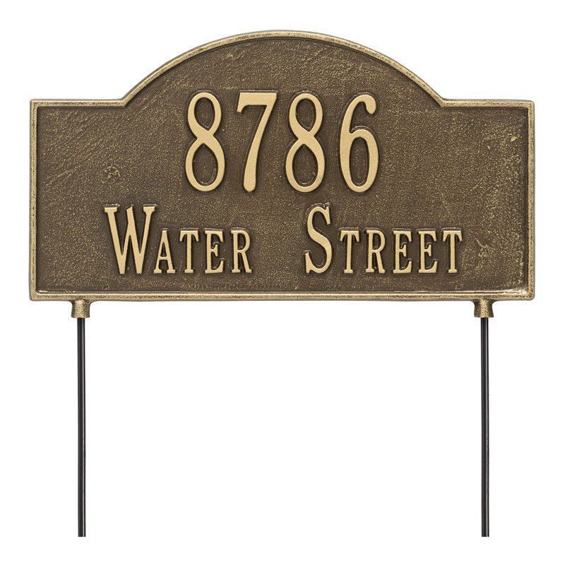 Whitehall 2-Sided Arch Standard Lawn 2-Line Personalized Address Plaque - Antique Brass