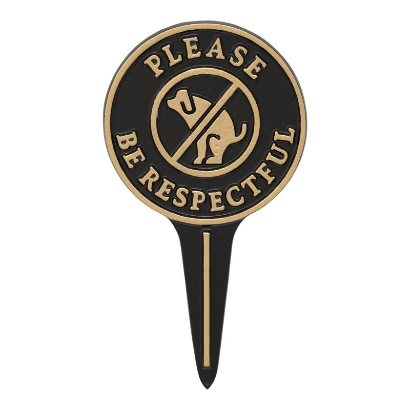 Whitehall Please Be Respectful Dog Courtesy Lawn Stake, Black/Gold cast aluminum lawn sign