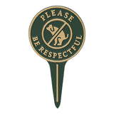 Whitehall Please Be Respectful Dog Courtesy Lawn Stake, Green/Gold cast aluminum lawn sign