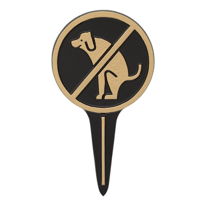Whitehall No Dog Poop Round Cast Aluminum Yard Sign - Black/Gold