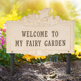 Whitehall Welcome to My Fairy Garden Lawn Plaque - Weathered Limestone/Dark Bronze