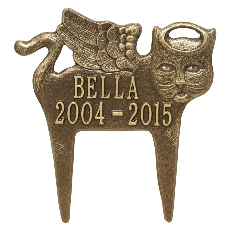 Whitehall Guardian Angel Pet Cat Memorial Lawn Personalized Plaque - Antique Brass