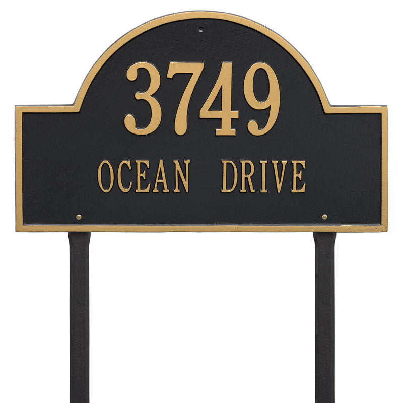 Whitehall Arch Marker Estate Lawn 2-Line Personalized Address Plaque - Black/Gold