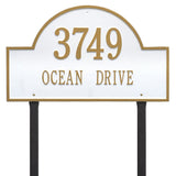 Whitehall Arch Marker Estate Lawn 2-Line Personalized Address Plaque - White/Gold
