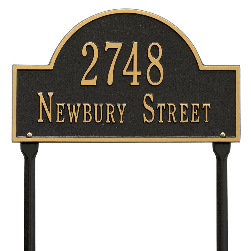 Whitehall Arch Marker Standard Lawn 2-Line Personalized Address Plaque - Black/Gold