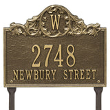 Whitehall Acanthus Monogram Lawn 3-Line Personalized Address Plaque - Antique Brass
