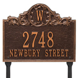 Whitehall Acanthus Monogram Lawn 3-Line Personalized Address Plaque - Antique Copper