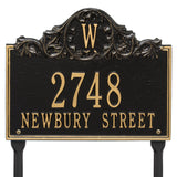 Whitehall Acanthus Monogram Lawn 3-Line Personalized Address Plaque - Black/Gold