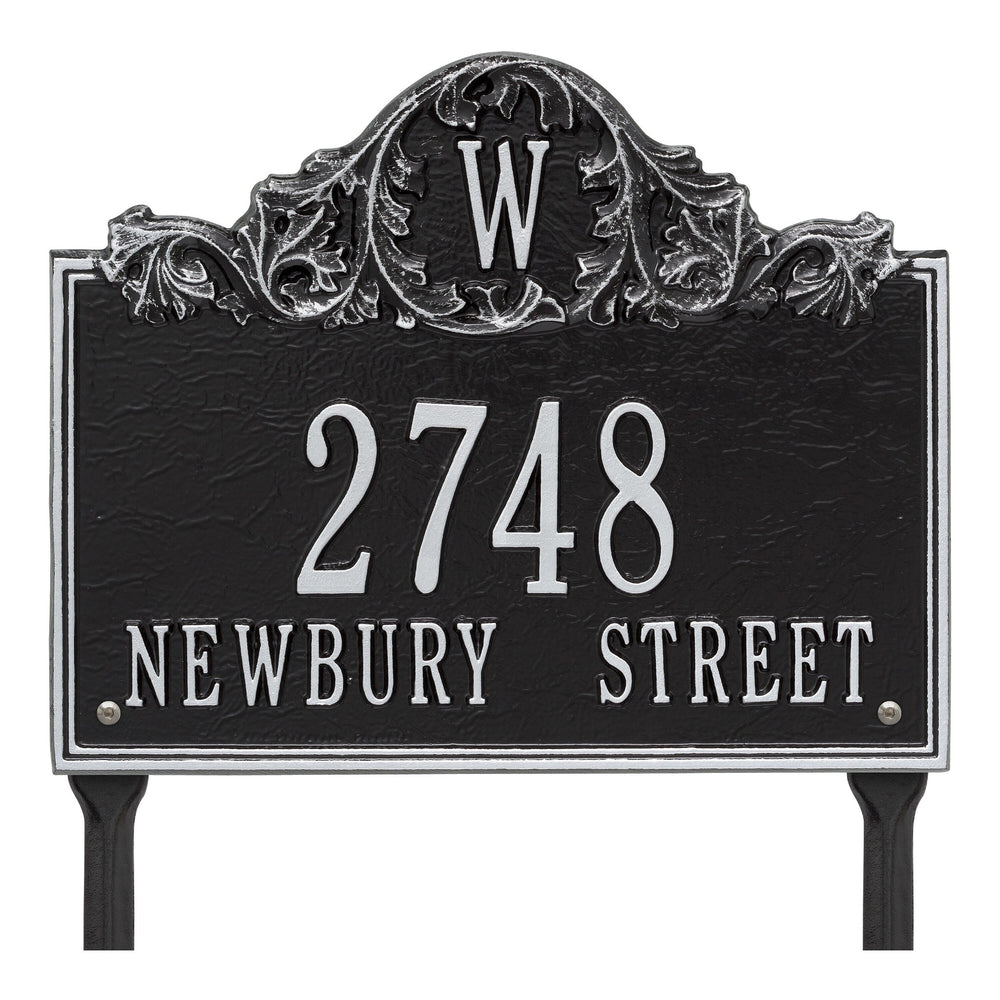 Whitehall Acanthus Monogram Lawn 3-Line Personalized Address Plaque - Black/Silver