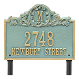 Whitehall Acanthus Monogram Lawn 3-Line Personalized Address Plaque - Bronze/Verdigris