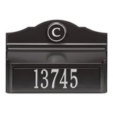 Whitehall Colonial Wall Mailbox Package #1 (Mailbox, Plaque & Personalized Monogram) - Black/Silver