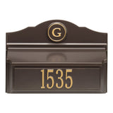 Whitehall Colonial Wall Mailbox Package #1 (Mailbox, Plaque & Personalized Monogram) - Bronze/Gold