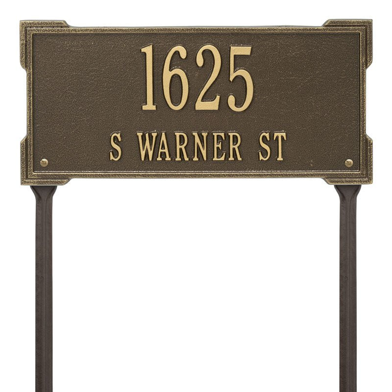 Whitehall Roanoke Standard Lawn 2-Line Personalized Address Plaque - Antique Brass