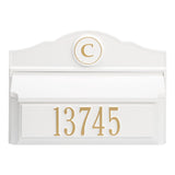 Whitehall Colonial Wall Mailbox Package #1 (Mailbox, Plaque & Personalized Monogram) - White/Gold